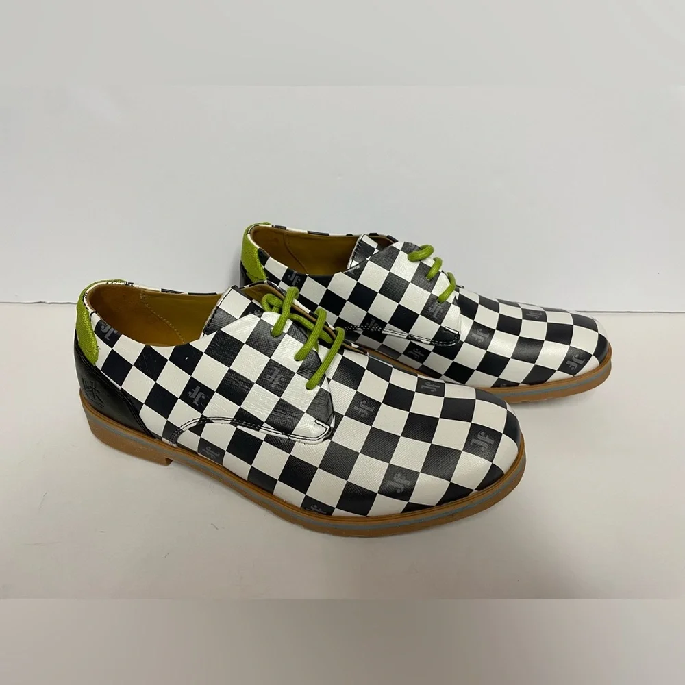 John Fluevog unisex oxford plaid check black white M 7/ W 9 - Picture 6 of 11